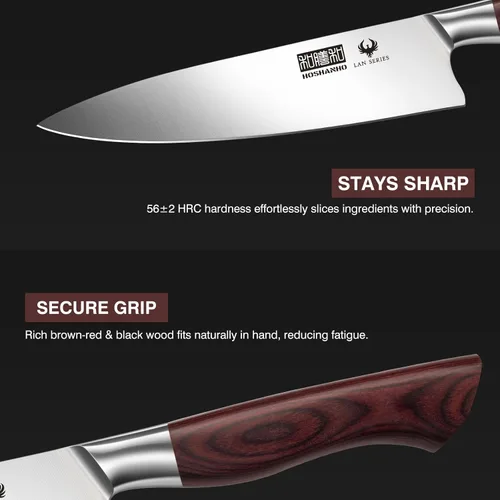 Miniatura 4 de HOSHANHO Juego de cuchillos de cocina de 3 piezas, cuchillos de chef ultra afilados, Santoku/Pelar, cuchillos profesionales de acero de alto carbono