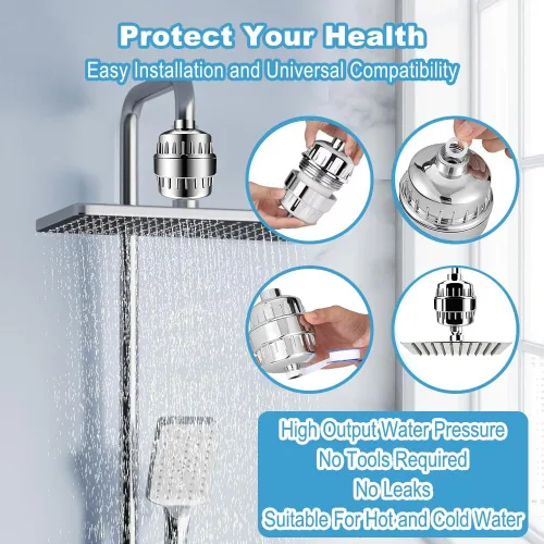 Miniatura 5 de Filtro de ducha, filtro de cabezal de ducha de 20 etapas para agua dura, filtros avanzados de cabezal de ducha, con 3 cartuchos de filtro