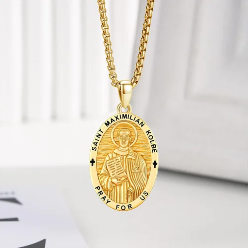 Miniatura 278 de Collar con colgante de plata de ley 925 con medalla de San Patrón, joyería religiosa para hombres y mujeres, con cadena de acero inoxidable 316L