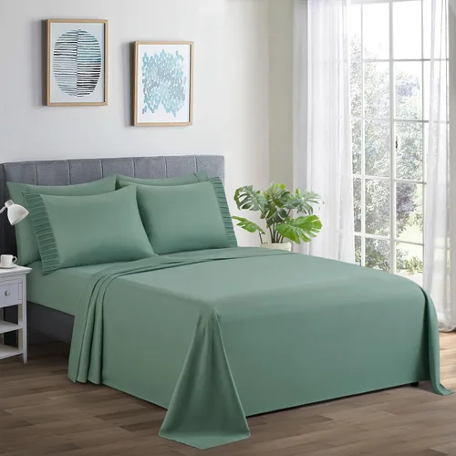 Miniatura 21 de Marina Decoration Juego de sábanas de 4 piezas ultra suave y sedoso de rayón sólido de bambú para todas las estaciones, con 2 fundas de almohada