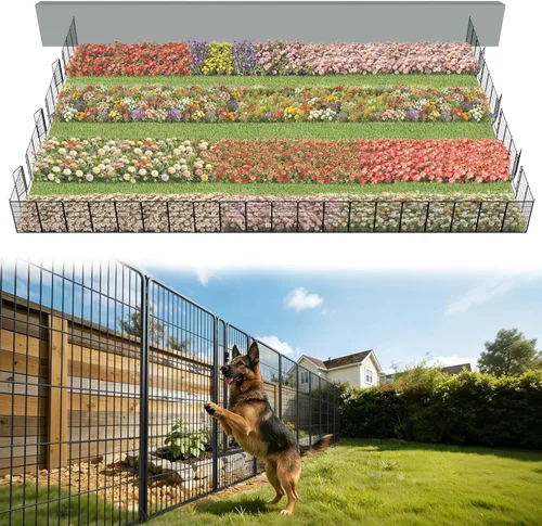Miniatura 36 de FXW - Valla de jardín metálica y resistente para exteriores, barrera para perros y conejos, fácil instalación, negro, 24 pulgadas de alto x 29.6