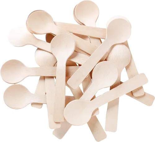 Miniatura 7 de Gmark 4" Mini cucharas de madera 100 ct, madera de abedul compostable biodegradable (100pcs/bolsa) GM1042A