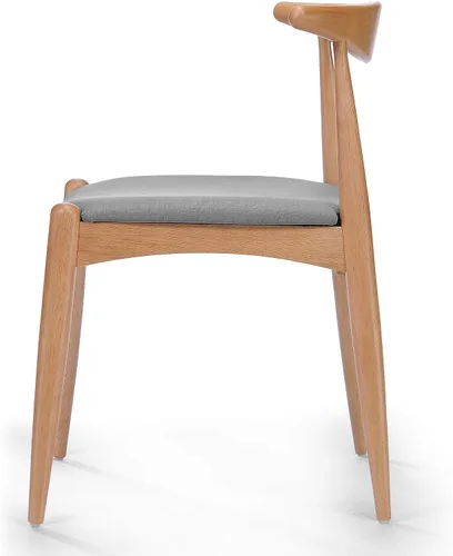 Miniatura 8 de Sandra Grey set de 2 sillas modernas, para comedor, estilo mediados de siglo, de tela color gris y madera de nogal. Beige