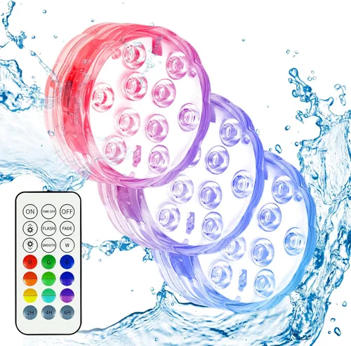Miniatura 10 de Luces de piscina recargables con control remoto, 16 luces LED sumergibles que cambian de color, impermeable para piscina enterrada, estanques