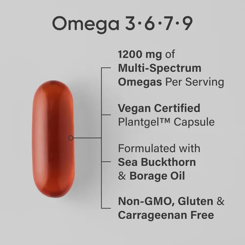 Miniatura 2 de Sports Research® Vegan Omega 3-6-7-9 - 1200 mg de Ácidos Grasos Omega de Espectro Múltiple Certificados Fórmula No OMG con Espino Cerval de Mar