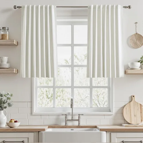 UHITECH Cortinas opacas de 35 pulgadas de largo para sala de estar, 2 paneles, cortina opaca corta para cocina para ventanas pequeñas, cortinas de