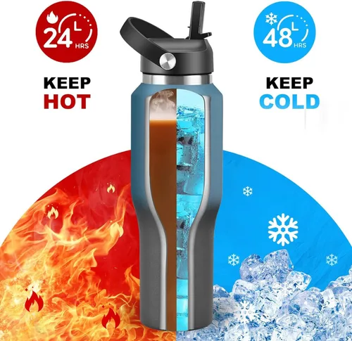 Miniatura 3 de SENDESTAR Botella de agua de acero inoxidable de 40 onzas (fría durante 48 horas, caliente durante 24 horas), botella aislada al vacío de doble Azul