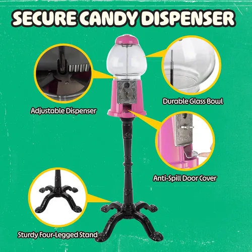 Miniatura 3 de Great Northern Popcorn - Máquina de chicles de 15 pulgadas con soporte y banco de monedas, dispensador de caramelos con globo de vidrio y base