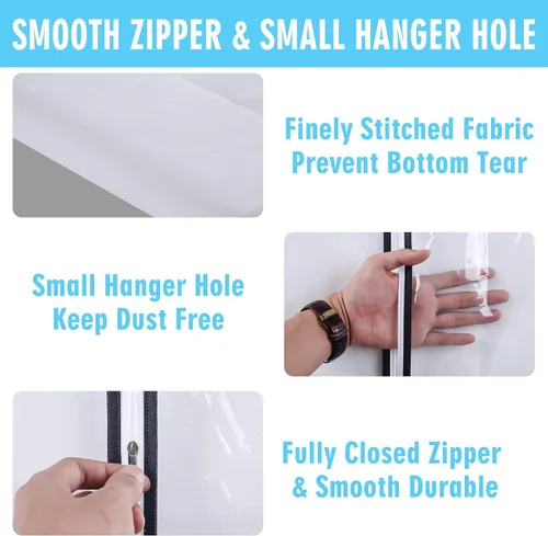 Miniatura 21 de Bolsas de ropa de 50 pulgadas para colgar ropa, fundas transparentes a prueba de trajes con refuerzos de 4 pulgadas para almacenamiento en armario