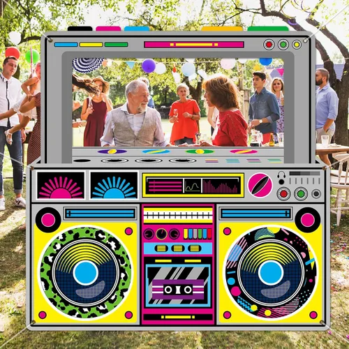Miniatura 6 de Radio de tela Boombox - Accesorios para cabina de fotos para decoraciones de fiesta de los años 90 y 80, 59 x 59 pulgadas, pancarta colgante
