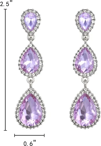 Miniatura 46 de EleQueen Pendientes de cristal austriaco en tono dorado para mujer, forma de pera de 2.5 pulgadas, color esmeralda