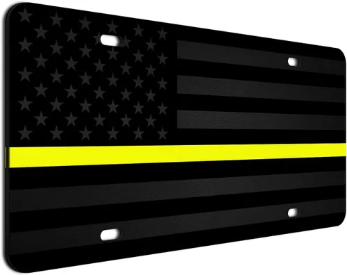 Miniatura 33 de JASS GRAPHIX Placa de matrícula personalizada con la bandera estadounidense de línea amarilla, homenaje personalizado a despachadores y operadores
