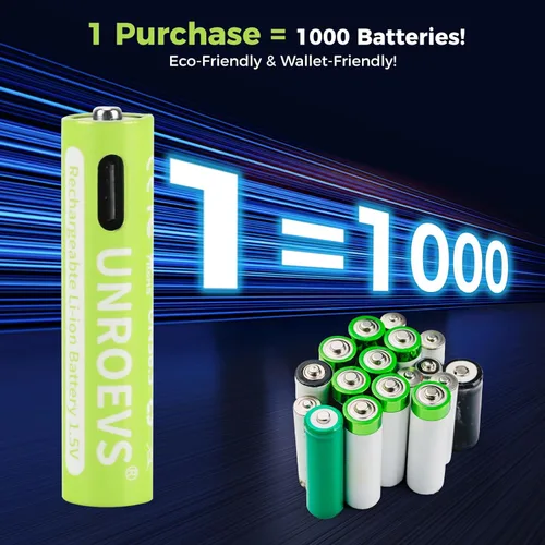 Miniatura 5 de UNROEVS Baterías recargables AAA USB-C, 1.5 V 1200 mWh, batería de litio AAA recargable triple A, larga duración, carga rápida para linternas