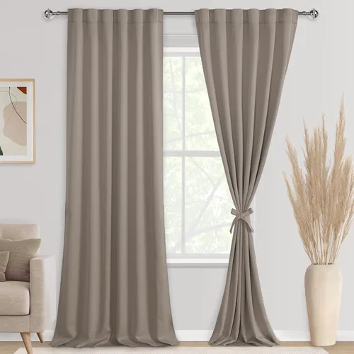 Miniatura 36 de DWCN Cortinas opacas con pestaña trasera para ventana - Cortinas opacas con bolsillo para barra para oscurecer la habitación para dormitorio/sala