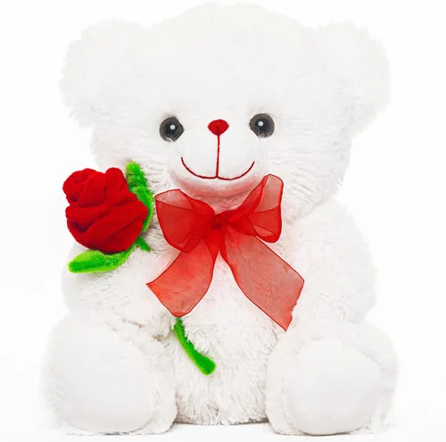 Oso de peluche de 12 pulgadas para el Día de la Madre, regalo con rosa, regalo para novia, mujeres, ella, él, cumpleaños, boda, San Valentín, blanco
