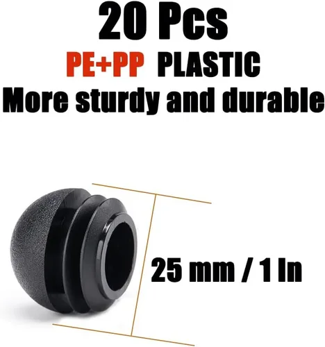 Miniatura 2 de 20 tapones de plástico de 0.984 in (1 pulgada) para patas de silla, insertos de tubo redondo, protectores de muebles para patas de silla, color negro