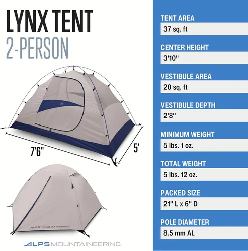 Miniatura 6 de ALPS Mountaineering Lynx Tienda para 2 personas de senderismo y camping Verde azulado oscuro/Gris