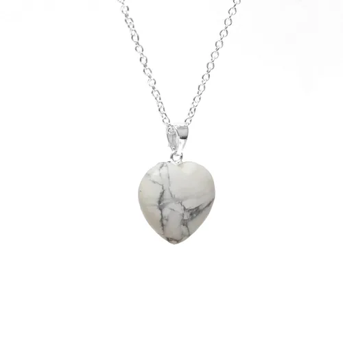 Miniatura 2 de Gempires Natural Howlite Heart Crystals Pendant Necklace, Silver Plated 18 + 2 Inch Adjustable Chain (Howlite)