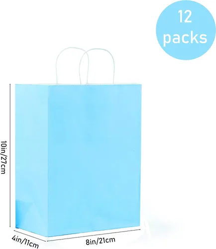 Miniatura 2 de OfficeCastle 12 bolsas de regalo de papel azul con asas, 8.5 x 4.5 x 10.5 pulgadas, bolsas de compras, recuerdos de fiesta, bolsas de venta al por