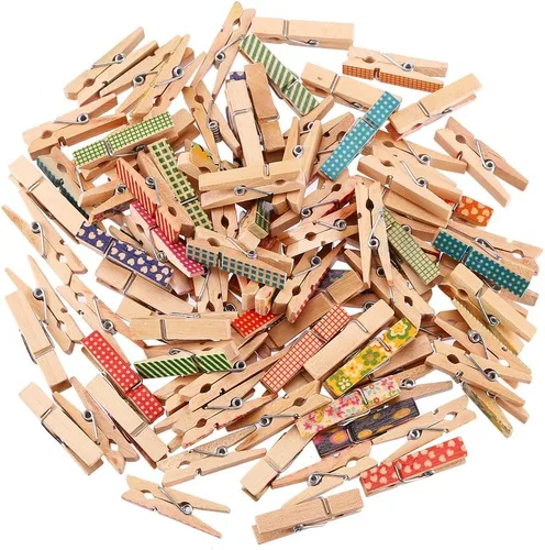 Miniatura 2 de DECORA Pinza de madera pintada colorida de 1.4 in/1.38 pulgadas, 100 piezas para clips de fotos, álbumes de chatarra, manualidades, envoltura