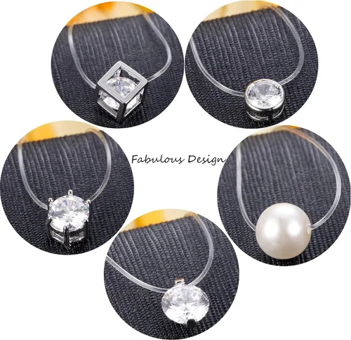 Miniatura 5 de Milacolato - Collar de cadena de pesca transparente con circonitas 5