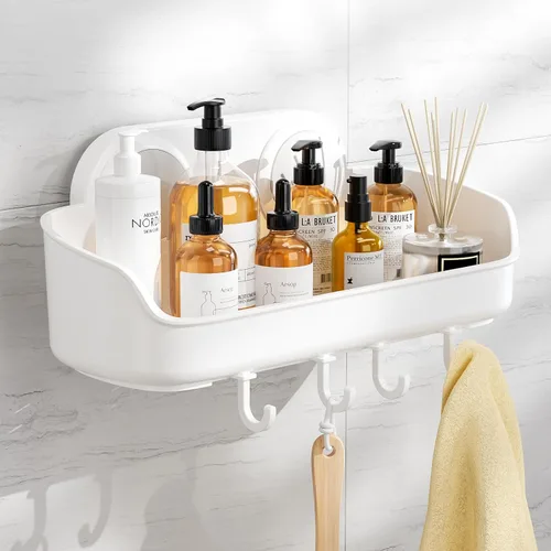 LUXEAR Organizador de ducha con ventosa extraíble sin perforación, estante de ducha de baño, potente cesta organizadora de ducha, resistente al agua