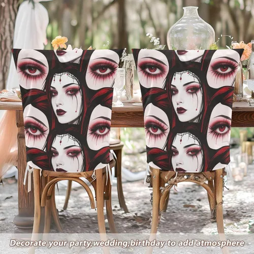 Miniatura 5 de Dorm Desk Chair Cover Washable for Home Decor Set of 6 Home Decor Chair Covers cubre sillas para comedor Goth Red Black Halloween Beauty Demon
