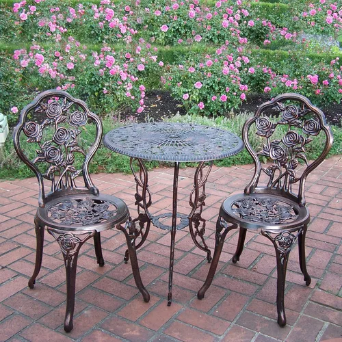 Miniatura 6 de Oakland Living Juego de 3 piezas Rose Bistro con mesa superior de aluminio fundido de 23.5 pulgadas Bronce antiguo