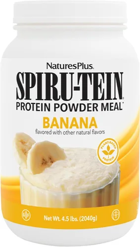NaturesPlus SPIRU-TEIN, Banana - Batido de proteínas a base de plantas de 4.5 libras, sin OMG, vegetariano, sin gluten, 60 porciones