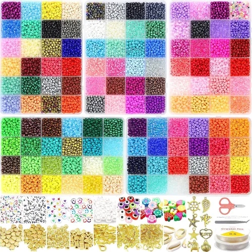 Miniatura 9 de Juego de 54000 cuentas de cristal para hacer joyas, 120 colores de cuentas pequeñas de 0.079 pulgadas (0.079 in), cuentas de pulsera con cuentas
