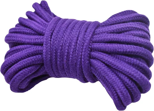 Miniatura 4 de Maydahui Cuerda larga de algodón de 32 pies (32.8 ft), suave, multiusos, lavable, fuerte, duradera, color rojo, negro y morado