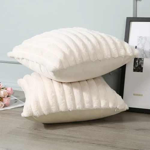 Miniatura 4 de Soleebee Juego de 2 fundas de cojín, terciopelo suave, acogedoras, pelo sintético de conejo, sofá, cama, silla, decorativa para el hogar, 22 x 22