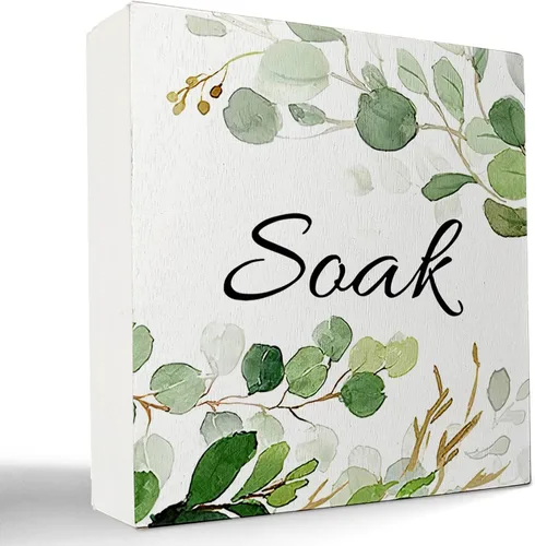 Miniatura 8 de Decoración de baño de granja verde salvia, letrero de caja de madera con frase "Breathe Quotes", decoración de estantes, artículos pequeños de Unwind
