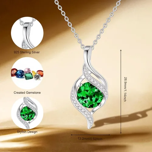 Miniatura 2 de FANCIME Birthstone Necklace for Women Round Cubic Zirconia Necklace S925 Sterling Silver full Love Birthday Gifts for Mom Women