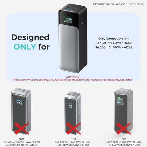 Miniatura 2 de Funda de silicona para banco de energía Anker 737 (24,000 mAh, 3 puertos) con agujero de tuerca de 1/4 pulgadas, almacenamiento de tarjeta SD/SIM