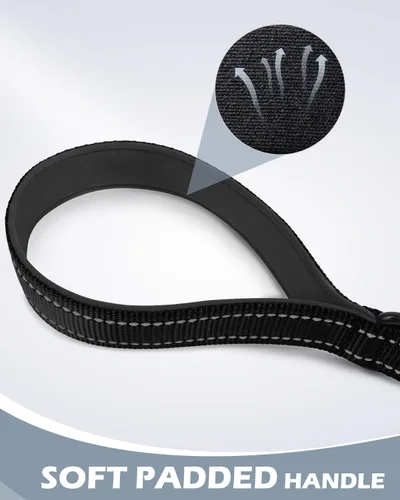 Miniatura 3 de Joytale Correa corta fuerte para perro de 18 pulgadas, 1.2 pulgadas de ancho, resistente, mango acolchado para control de tráfico, correa Negro
