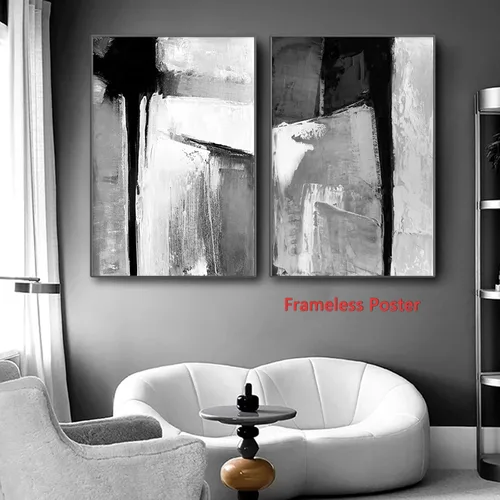 Miniatura 2 de Lienzo de textura abstracta en blanco y negro, arte de pared neutro para sala de estar, textura neutra, arte de lienzo abstracto gris, arte moderno