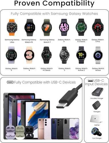 Miniatura 6 de Sinoacc Cargador 2 en 1 para Samsung Galaxy Watch 7/Ultra/6/6 Classic/5/5 Pro/4/4 Classic/3/Active 2/Active 1/Fe, cable de carga rápida magnético
