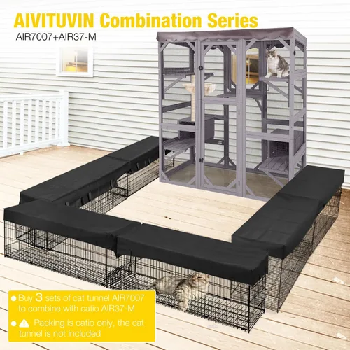 Miniatura 9 de Aivituvin Catio - Casa para gatos con ventana grande para gatos al aire libre, jaula para gatos con techo de lona, 7 plataformas, 2 cajas