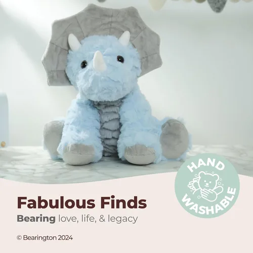 Miniatura 3 de Animal de peluche de dinosaurio de la colección Bearington, peluche de dinosaurio triceratops suave y lindo azul para bebés, niños, niñas y niños