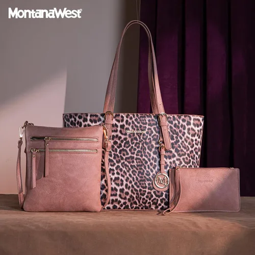 Miniatura 2 de Montana West Monederos para mujer, juego de 3 piezas, bolso de mano con estampado de leopardo