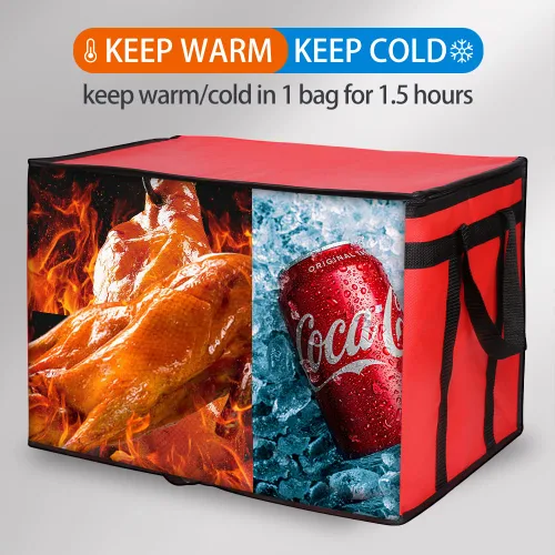 Miniatura 3 de Bodaon Paquete de 5 bolsas aisladas para entrega de alimentos, bolsa XXXL sin fondo duro, color rojo