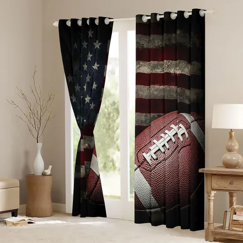 Miniatura 3 de Cortinas de ventana con bandera estadounidense, cortinas de fútbol para niños, 42 pulgadas de ancho x 84 pulgadas de largo, tratamientos de ventana