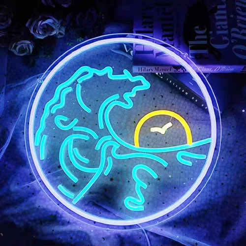 Miniatura 3 de Letreros de neón ondulados para decoración de pared, letrero de luz de neón Sunrize para decoración de habitación, luz nocturna LED regulable