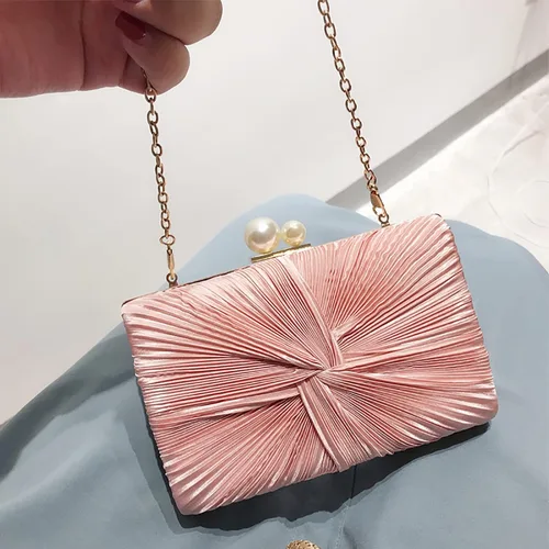 Miniatura 2 de RAN Bolso de satén con cierre de perlas sintéticas, bolso de banquete para mujer con cadena cruzada (color rosa)