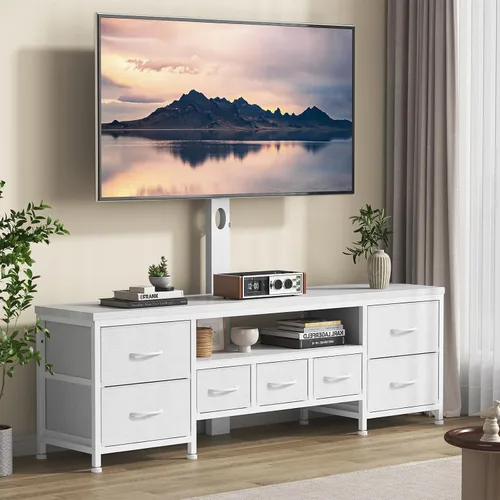 Miniatura 11 de Soporte de TV con soporte para televisores de 45/55/65/75 pulgadas, soporte de TV de 51.2 pulgadas, centro de entretenimiento con 7 cajones de tela