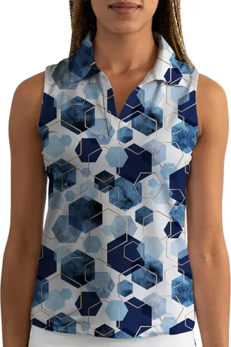 Miniatura 29 de YATTA GOLF Polo de golf sin mangas para mujer, absorbe la humedad, cuello en V, para golf, entrenamiento, golf