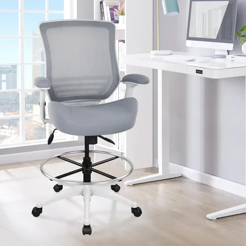 BOLISS Silla de dibujo ergonómica de malla de 400 libras, silla de oficina alta, silla de escritorio de pie, reposabrazos ajustable en altura,
