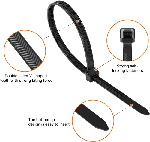 Bridas de cremallera de 12 pulgadas en forma de V de doble lado con dientes, bridas de alambre de cable de alta resistencia de 250 LBS con bridas