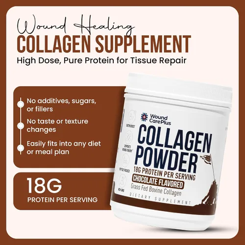 Miniatura 8 de Wound Care Plus - Polvo de chocolate con péptidos de colágeno - Colágeno hidrolizado alimentado con pasto con 0.63 oz de proteína - Apoya la salud